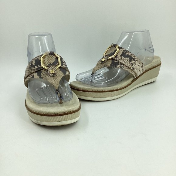 Cole Haan Women US 8.5B Original Grand Flatform Thong Sandals Python Ivy Leather - Picture 2 of 15